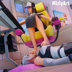 2girls dominant dominant_female domination dynamic_hush_(fortnite) feet feet_licking feet_on_face female female_focus female_only femdom foot_fetish foot_lick foot_licking fortnite fortnite:_battle_royale hush_(fortnite) mizly_art spirit_hunter_saeko_(fortnite) submissive submissive_female