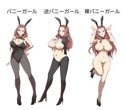 1girls alternate_costume alternate_hairstyle arm_behind_back bare_arms bare_shoulders braid breasts breasts_out brown_hair bunny_ears bunny_girl bunnysuit censored cleavage collarbone completely_nude confident crown_braid dorothea_arnault female female_only fire_emblem fire_emblem:_three_houses fire_emblem_warriors:_three_hopes full_body gesture green_eyes grin hand_on_own_chest hand_on_own_hip holy_rampart japanese_text large_breasts leg_up leotard long_hair long_sleeves multiple_views naked_footwear naked_heels nintendo nipples nude nude_female official_alternate_hairstyle pantyhose pose pussy reverse_bunnysuit reverse_outfit shoulders smile take_your_pick text translation_request white_background wrist_cuffs