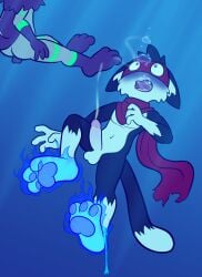 2boys 2d 2d_(artwork) anthro asphyxiation barefoot bitcoon cum cum_rope cumming drowning feet furry furry_ears furry_male furry_only furry_tail male male_only paws racoon tagme tail underwater