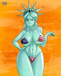 1girls 2023 2d 4th_of_july alvarikokearte american_flag american_flag_bikini bikini bikini_bottom bikini_top breasts digital_art female female_only fine_art_parody holidays lady_liberty png public_domain solo solo_female statue_of_liberty thighs voluptuous
