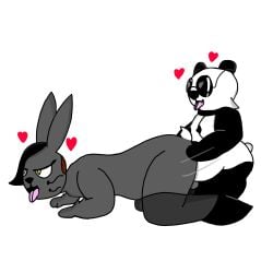 alex_(frutigooner) alternative_fashion andromorph anthro balls bear big_butt black_body black_fur butt doggystyle eyewear female from_behind_position frutigooner fur genitals giant_panda glasses goth grey_body grey_fur gynomorph hair hair_over_eye heart_symbol hearts_around_head humping intersex lagomorph mammal mei_(frutigooner) mute nerd nonbinary_(lore) overweight penetration penile penile_penetration penis_in_vagina sex shortstack thick_thighs tongue tongue_out trans_(lore) trans_woman_(lore) vaginal vaginal_penetration white_body white_fur yellow_eyes