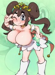 1girls blush breast_expansion breasts cleavage creatures_(company) eyelashes female female_only game_freak hair_between_eyes highres huge_breasts jellot leaning_forward legs looking_at_viewer nintendo pokemon pokemon_(game) pokemon_bw2 pokemon_masters pokemon_masters_ex rosa_(champion)_(pokemon_masters) rosa_(pokemon) smile solo teenage_girl