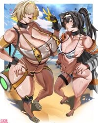 2girls bikini clothed clothing elegg_(boom_and_shock)_(nikke) elegg_(nikke) female female_only gior_dannn goddess_of_victory:_nikke light-skinned_female light_skin swimwear trony_(nikke)