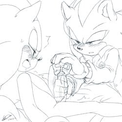 anthro blush cum cumshot doctor_uniform duo erection handjob hedgehog line_art male mammal motion_lines nude open_mouth orgasm penis penis_milking reclining shadow_the_hedgehog shaking signature sketch soina sonic_(series) sonic_the_hedgehog spread_legs spreading uncut yaoi