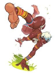 ass cappanic dancing dark-skinned_female dark_skin elena_(street_fighter) feet female foot_focus soles street_fighter tight_clothing