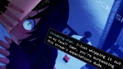 1boy 1boy1girl 1girl1boy 1girls 3d ass audible_throbbing balls big_ass big_balls big_penis blush brown_hair cock_shock dark-skinned_female dark_skin dialogue dialogue_box female hand_on_penis heartbeat kneeling koikatsu light-skinned_male light_skin livestream long_hair motion_lines opaluva penis_awe penis_on_face spiritofrei stream_chat streaming streaming_chan tagme text throbbing throbbing_penis va-11_hall-a video voice_acted wide_eyed