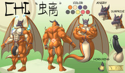 1boy boner dinosaur djinn dragon erection flaccid full-length_portrait full_length glowing humanoid_penis lizard male male_only mask model_sheet muscular nude pecs penis portrait reclamon scalie solo standing wings