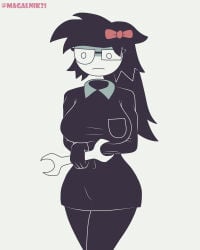 1girls black_clothes black_hair confused fundamental_paper_education glasses magalnik robby_(fundamental_paper_education) rule_63 self_upload tagme