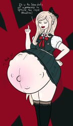 blonde_female blonde_hair blonde_hair_female bow_on_head danganronpa danganronpa_2:_goodbye_despair enjoying_pregnancy fetal_movement hyper_pregnancy kicking_(pregnancy) pregnancy pregnant pregnant_belly pregnant_female princess royalty sonia_nevermind talking_to_viewer text text_bubble