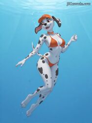 1girls ai_generated anthro bikini crossgender female girlsandmermaidsfan1 marshall_(paw_patrol) nickelodeon paw_patrol pixforge rule_63 solo tagme underwater