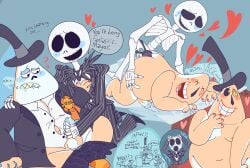 anal gay gay_sex handjob jack_skellington mayor painted_nails precum skeleton speech_bubble strap-on the_mayor the_nightmare_before_christmas two-tone_body