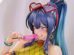 1girls aomiya_mizuha_(juukon_sentai_juusoldier) blue_hair change_in_common_sense female female_focus female_only horny horny_expression horny_face horny_female huge_breasts juukon_sentai_juusoldier_(takeda_hiromitsu) long_hair penis_shaped penis_shaped_object phallic phallic_object phallic_popsicle tagme torogao very_long_hair