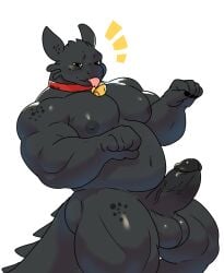anthro balls bell bell_collar belly black_body black_penis black_skin collar dragon dragon_tail dreamworks erection genitals hi_res how_to_train_your_dragon male muscular mythological_creature mythological_scalie mythology paw_pose pecs penis pose scalie signature slightly_chubby solo tail thick_penis thick_thighs tongue tongue_out toothless yaiski