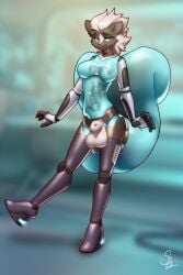 animal_genitalia anthro balls genitals gynomorph hi_res intersex joints machine nariikhan robot robot_anthro robotic robotization sheath solo translucent translucent_body translucent_tail