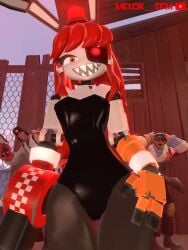 1girl 1girls 3d bunny_costume bunny_ears bunny_girl bunnysuit female female_focus female_only happy looking_at_viewer looking_down mimi_sentry orange_eyes poster rabbit rabbit_ears rabbit_girl red_hair robot robot_girl sfm sharp_teeth solo solo_female source_filmmaker team_fortress_2 tf2