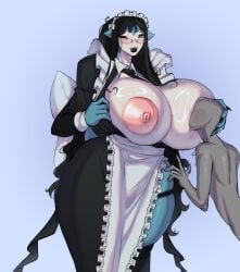 1boy 1girls anon anthro huge_breasts large_breasts maid maid_headdress maid_uniform pokemon snorlax toufucoo