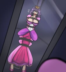 1girls ball_gag big_breasts captured cleavage curvy_body damsel_in_distress defeated genderswap genderswap_(mtf) kidnapped light-skinned_female llamallamathesecond long_legs nicky_peachynicky64 oc original_character pov princess rope_bondage rule_63 suprised_look tied_up