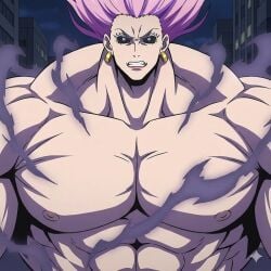 1girls ai_generated angry_face black_sclera extreme_muscles gemini hulking_body jujutsu_kaisen looking_at_viewer masculine_female muscle_fetish muscular_female naked_female pecs_bigger_than_head pink_hair small_head uro_takako