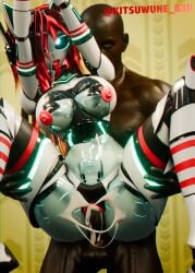 absurd_res big_breasts big_penis bodily_fluids breasts cum cum_in_mouth cum_inside dark_body dark_skin duo ejaculation excessive_cum excessive_genital_fluids female filled_to_the_brim filled_with_cum filled_womb filling_up genital_fluids genitals glowing glowing_eyes hi_res human humanoid kitsuwune_b3d latex latex_body latex_skin machine male male/female mammal penis robot robot_humanoid sex sexbot the_backrooms thick_thighs velvet-01_(kitsuwuneb3d) white_body white_skin