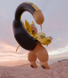 3d_(artwork) absorption_vore anthro anus blender_(artwork) carapace chespin digital_media_(artwork) duo fan_character female generation_6_pokemon hi_res hiddenmask18 nintendo pokemon pokemon_(species) red_eyes sand stinger stinger_tail struggling struggling_prey swallowed_alive swallowed_whole swallowing tail tail_fetish tail_play tail_vore text url vore wings