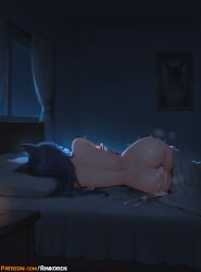 1girl after_sex after_vaginal ahri ahri_(league_of_legends) ai_assisted ai_generated animal_ears anime anime_girl anime_style artist_name ass bed bed_sheet bedroom black_hair cum cum_in_pussy cumdrip curtains fox_ears hi_res highres indoors league_of_legends long_hair lying night night_sky nude on_bed on_side patreon patreon_username pillow rinkoai riot_games solo sweat trembling uncensored watermark window