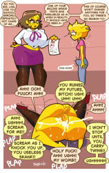 2_panel_comic angry balls blightstar bulge_through_clothing comic cum cum_inside dialogue earrings elizabeth_hoover english_text eyeshadow female femsub fishnets futadom futanari glasses grade graded_assignment hate_sex instant_loss_2koma insult large_breasts lisa_simpson mating_press pearl_necklace pencil_skirt penis penis_in_pussy revenge_sex speech_bubble tagme teacher_and_student the_simpsons vaginal_penetration yellow_body