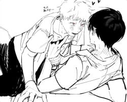 black_hair blush hikaru_ga_shinda_natsu hikaru_indou hole_in_chest monster_boy the_summer_hikaru_died white_hair yaoi yoshiki_tsujinaka