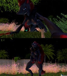2026 3d_(artwork) anthro blender_(artwork) blender_cycles_(artwork) blue_eyes breasts digital_media_(artwork) duo female generation_5_pokemon grass hakhop hi_res human looking_at_another looking_pleasured looming low-angle_view male male/female mammal micro night nintendo palm_tree plant pokemon pokemon_(species) sharp_teeth smile teeth tree unbirthing vaginal vore wall_(structure) zoroark