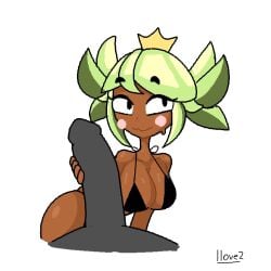 big_boobs big_breasts big_penis big_thighs bikini black_bikini black_bra blush blushing brawl brawl_stars cock crown cute_face dark-skinned_female green_hair handjob holding_penis imminent_blowjob mandy_(brawl_stars) pink_cheeks shiny_skin smile smiling submissive_female tagme thick_thighs wavy_mouth wavy_smile white_background