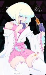 1boy 1femboy androgynous blonde_hair bob_cut choker collar crossdressing femboy femboy_only feminine_faced_male feminine_male girly lio_fotia male oyasaiiis petite petite_body petite_male promare short_hair short_male skirt slim slim_male slim_waist solo stockings thick_thighs thighhighs thighs thin_waist tight_clothing tight_shirt twink