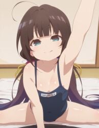 ai_generated bare_legs beautiful_girl blue_eyes brown_hair flat_chest gymnastics heavenly_ass heavenly_body hinatsuru_ai long_hair open_legs perfect_body petite_female posing pretty_girl sexy_pose slim_female slim_waist slutty_body slutty_female small_breasts temptation tempting_viewer