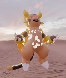 3d_(artwork) absorption_vore after_vore anthro blender_(artwork) carapace chespin digital_media_(artwork) fan_character female generation_6_pokemon genitals hi_res hiddenmask18 nintendo pokemon pokemon_(species) red_eyes sand solo stinger stinger_tail struggling struggling_prey swallowed_alive swallowed_whole swallowing tail tail_fetish tail_play tail_vore vore vulva wings