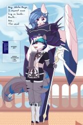 absurd_res animal_genitalia animal_penis anthro armor chapaevv clothed clothing delta_dart dialogue digital_media_(artwork) duo english_text equine_genitalia equine_penis fan_character final_fantasy gameplay_mechanics genitals hair hasbro hi_res imminent_sex male male/male my_little_pony penis simple_background size_difference speech_bubble square_enix tail text val_(oc) video_game_reference white_mage_(final_fantasy) wings