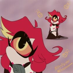 baxter_(hazbin_hotel) blowjob cheek_bulge cyclops demon_girl hazbin_hotel hellaverse kneeling large_penis maid_uniform niffty niffty_(hazbin_hotel) niffty_fucker oral red_hair vivienne_medrano