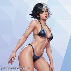 1female 1girls accurate_art_style ai ai-created ai_assisted ai_generated airtist bikini bikini_bottom bikini_top black_hair blue_background blue_eyes breasts female female_focus female_only girl gradient_background high_resolution highleg highleg_bikini highres human luna_snow luna_snow_(marvel_rivals) marvel marvel_rivals patreon_link patreon_url patreon_username sexy sexy_body sexy_female solo solo_female solo_focus tagme two-tone_hair watermark white_body white_hair