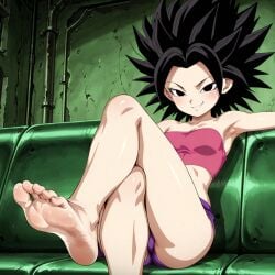 1girl 1girls ai_generated barefoot caulifla dragon_ball dragon_ball_super feet feet_focus feet_up female female_only foot_fetish haremoverlord legs legs_crossed saiyan saiyan_female small_breasts soles thick_thighs thighs