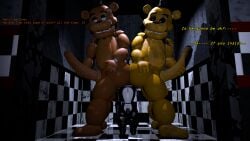 3d 3d_(artwork) animatronic anthro ass balls bear between_ass big_ass big_balls big_penis butt_sandwich five_nights_at_freddy's freddy_(fnaf) furry golden_freddy_(fnaf) huge_ass huge_cock long_penis male male/male penis robot source_filmmaker text trapped_between_ass_cheeks veiny_penis vodka777