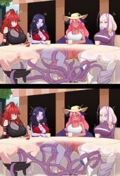 4girls anal anal_penetration anal_sex blush cleavage clenched_teeth clothed clothing double_penetration female large_breasts long_hair matara_kan mostly_clothed open_mouth penetration purple_tentacles pussy restrained revi_lewds spread_legs tentacle tentacle_sex tentacles trickywi under_the_table vaginal vaginal_penetration vaginal_sex veridraws vexoria_the_sun_eater virtual_youtuber vtuber zentreya
