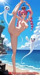 1girls ai_generated armpits arms_up barefoot belly_button big_breasts breasts busty chest cleft_of_venus clitoris completely_nude erect_nipples feet female_only full_body genitals hard_nipples hi_res highres large_breasts leg_up legs long_hair looking_at_viewer midriff natsuyoru navel nipples nude ocean one_piece patreon perona pink_hair pov pussy raised_leg smile soles solo solo_female standing standing_on_one_leg