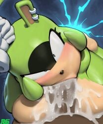 1boy 1girls 2d anthro anthro_female cum cum_explosion cum_in_mouth cum_inside dark-skinned_male dark_skin human human_on_anthro namespace sega sonic_(series) sonic_the_hedgehog_(series) surge_the_tenrec tagme