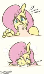 2016 anthro anthrofied cum cum_in_mouth cum_inside cum_on_face cum_out_nose da3rd deepthroat disembodied_penis duo equine erection fellatio female fluttershy_(mlp) friendship_is_magic hair horse male mammal my_little_pony oral penis pink_hair sex simple_background solo_focus straight straight_hair