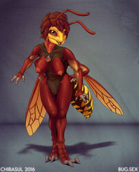 2016 4_arms abdomen antennae anthro areola arthropod breasts chirasul female full-length_portrait hair hi_res insect_wings insects jewelry looking_at_viewer mandibles multi_arm multi_limb necklace nipples nude open_mouth pendant portrait pussy shadow simple_background solo standing teeth tongue wasp watermark wings