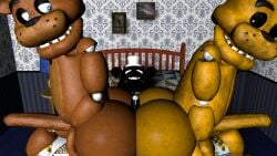 3d 3d_(artwork) animatronic anthro ass bear between_ass big_ass big_penis butt_sandwich five_nights_at_freddy's fnaf4_house freddy_(fnaf) furry golden_freddy_(fnaf) hotdogging huge_ass huge_cock long_penis male male/male male/malepenis robot source_filmmaker veiny_penis vodka777