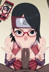 ai_generated akaz123 being_recorded black_eyes black_hair blowjob blowjob_face blowjob_pov blushing_at_viewer boruto:_naruto_next_generations brown_penis cock_gobble cock_hungry cock_worship dark-skinned_male double_v drool_string drooling_on_penis glasses_on_face horny_female hungry_mouth large_penis like_mother_like_daughter looking_at_viewer naruto naruto_(series) peace_sign perky_breasts perky_nipples recording_video sarada_uchiha short_hair sloppy_blowjob sloppy_fellatio small_breasts steaming_body steamy_breath sweaty_body sweaty_breasts thick_penis uchiha_sarada vacuum_blowjob vacuum_fellatio vacuum_suck veiny_penis wanting_cum wanting_more wearing_glasses
