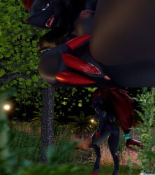 2026 3d_(artwork) almost_fully_inside anthro anus blender_(artwork) blender_cycles_(artwork) blue_eyes bodily_fluids breasts digital_media_(artwork) duo female fully_inside generation_5_pokemon genitals grass hakhop hi_res human looking_at_another looking_pleasured looming low-angle_view male male/female mammal micro night nintendo nipples plant pokemon pokemon_(species) sharp_teeth smile street_lamp teeth tree unbirthing vaginal vore vulva walking_away zoroark