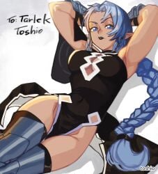 1girl 1girls arm_behind_head armpit armpit_crease armpit_peek armpits arms_behind_head black_clothes black_dress black_lips black_lipstick black_outfit black_topwear braid braided_hair braided_ponytail braids breasts brown-skinned_female brown_skin brown_skinned_female character_request clothes copyright_request curvaceous curvaceous_body curvaceous_female curvaceous_figure curvaceous_hips curvy curvy_body curvy_female curvy_figure curvy_hips dress hairless_armpits hand_behind_head hands_behind_head head_tilt inguinal_crease inguinal_ligament large_breasts lip_gloss lips lipstick nipple_bulge outfit ponytail presenting_armpit shaved_armpits single_braid tied_hair tilted_head topwear toshio