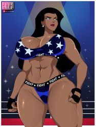 1girls alternate_version_available big_breasts black_hair blue_eyes cleavage curvy curvy_female dc dc_comics female female_only fingerless_gloves ghostlessm huge_breasts justice_league justice_league_unlimited large_breasts lipstick long_hair muscular_female star_pattern tank_top thick_thighs voluptuous voluptuous_female wide_hips wonder_woman wonder_woman_(series) wrestling_outfit wrestling_ring