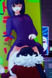 2girls 3d against_surface amputee anna_graem black_hair bottomless eating_pussy female female_only julianne_stingray koikatsu lesbian lesbian_sex light-skinned_female light_skin long_hair looking_at_another looking_down one_eye_closed seifuku skirt_lift spiritofrei tongue tongue_out va-11_hall-a