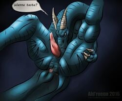 1boy 2016 ald'ruenn anus ass claws cum cum_on_ass cum_on_penis erection highres looking_at_viewer male male_only nude penis presenting presenting_hindquarters reptile scalie simple_background solo