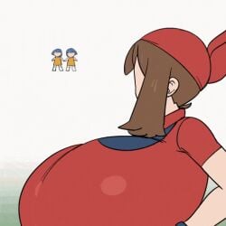 1boy 3girls animated animated_gif big_breasts boobs boobs_bigger_than_head bouncing_breasts breasts breasts_bigger_than_head brendan_(pokemon) enormous_breasts gif grey_impact large_breasts massive_breasts may_(pokemon) paizuri_invitation paizuri_with_gigantic_breasts pokemon pokemon_adventures pokemon_rse sapphire_birch_(pokemon) text twins white_background